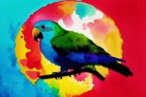 Illustration of a parrot on abstract watercolor background. Watercolor paint. Digital art, photo