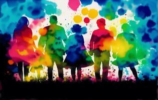 An illustration of A family. silhouette. Watercolor paint. Happy family spending time together.Age Diversity. photo