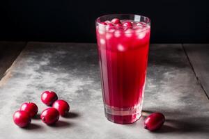 arándano jugo en un vaso en un de madera mesa, selectivo enfocar. sano comida concepto. generativo ai foto