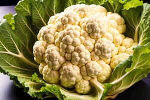 Cauliflower on a black background. Vegetarianism and healthy eating. healthy food concept. Generative AI photo