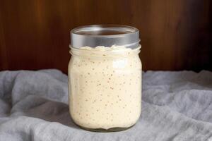 tartar sauce. Fried potatoes with seafood and tartar sauce, close-up. photo