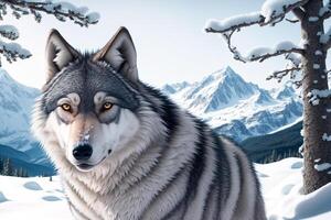 retrato de un lobo en el invierno bosque. animal en naturaleza. fauna silvestre escena. generativo ai foto