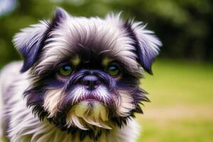 Cute Affenpinscher dog standing in the park. photo