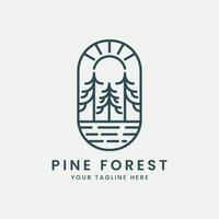 pine tree forest logo line art vector with emblem template illustration design