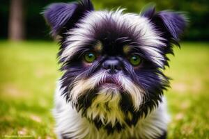 Cute Affenpinscher dog standing in the park. photo