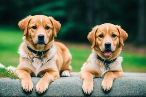 Portrait of a purebred dog sitting on the grass in the park. photo