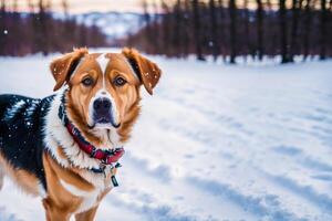 Portrait of a cute mixed breed dog lying on the grass in the park. photo