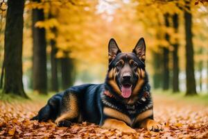 Portrait of a beautiful German Shepherd dog playing in the park. photo