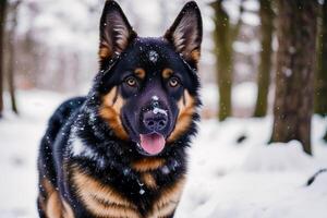 Portrait of a beautiful German Shepherd dog playing in the park. photo