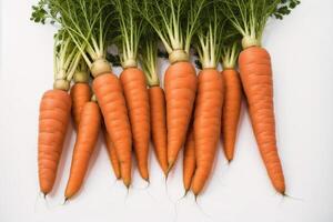 Bunch of fresh carrots with green leaves. Vegetarian food. Vegetarianism and healthy eating. healthy food concept. photo