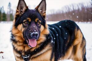 Portrait of a beautiful German Shepherd dog playing in the park. photo