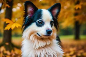 Papillon dog. Portrait of a beautiful Papillon dog playing in the park. photo