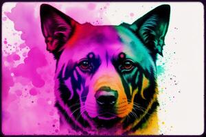 Illustration of a dog with colorful ink painting on grunge background. Digital art, photo