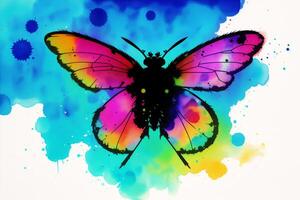 Illustration of a butterfly on abstract watercolor background with space for your text. Digital art, photo