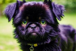 Cute Affenpinscher dog standing in the park. photo