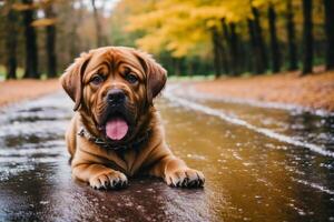 Portrait of a beautiful dog breed Mastiff in the park. photo