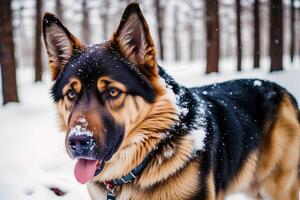 Portrait of a beautiful German Shepherd dog playing in the park. photo