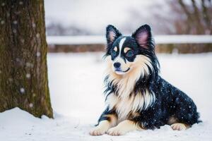 Papillon perro. retrato de un hermosa Papillon perro jugando en el parque. generativo ai foto