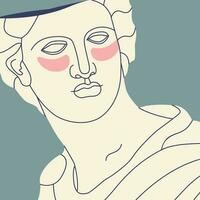 Fragment of an ancient Greek statue of a man with patches under his eyes. Antique sculpture with modern elements. Vector trendy illustration.