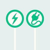 Road sign of an electric vehicle charging station in a green circle. Road sign giving priority to electric vehicles. vector