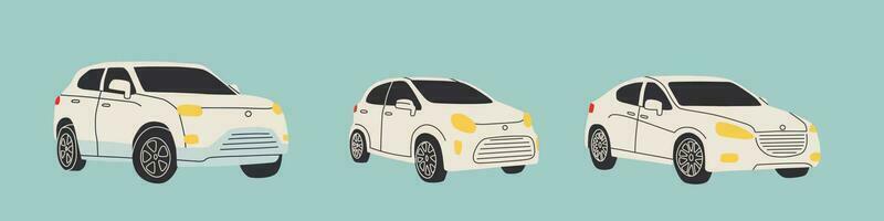 conjunto de diferente carros. vehículos - Transversal, hatchback y sedán. vector plano ilustración.
