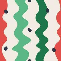 Abstract vector seamless pattern. Green and red repeating stripes and watermelon seeds. Ideal for your design.