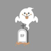 happy halloween holiday festival with ghost and tombstone, flat vector illustration cartoon character design