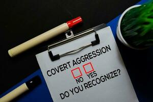 Covert Aggression, Do You Recognize Yes or No. On office desk background photo