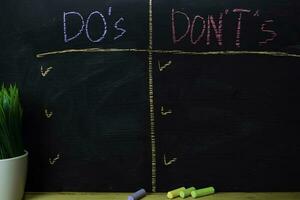 Dos or Donts written with color chalk concept on the blackboard photo