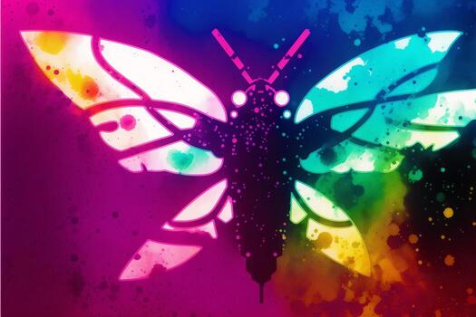 Illustration of a butterfly on abstract watercolor background with space for your text. Digital art, photo