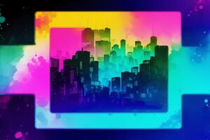 Abstract colorful watercolor background with skyscrapers. beautiful silhouette of the city. Digital art, photo