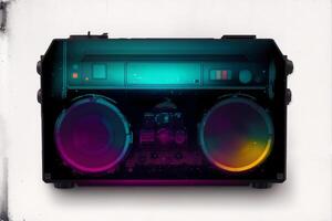Grunge music background with boombox. Abstract colorful background. Watercolor paint. Digital art, photo