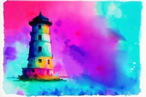 Lighthouse on the background of the sea. Digital painting.Watercolor paint. Digital art, photo