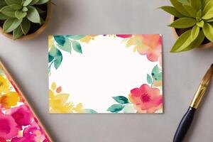 Mothers Day postcard. Watercolor hand painted floral frame. Greeting card. Watercolor paint. Digital art, photo