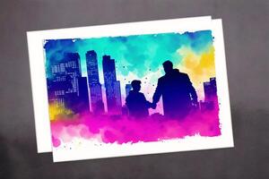 Fathers Day postcard. Father s Day background. Watercolor paint. Copy space. photo