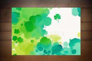 St. Patricks Day postcard. St. Patrick s Day background. Watercolor paint. Copy space. photo