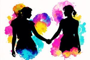 Pride Month.An illustration of two women holding hands.lesbian couple spending time together.Lgbtq photo