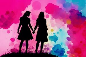 orgullo mes.un ilustración de dos mujer participación manos lesbianas Pareja gasto hora juntos.lgbtq generativo ai foto