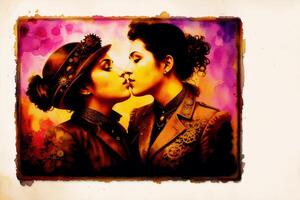 Pride Month.An illustration of two women kissing.lesbian couple spending time together. Lgbtq. photo