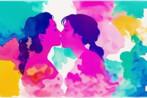 orgullo mes.un ilustración de dos mujer besos.lesbianas Pareja gasto hora juntos. lgbtq. generativo ai foto