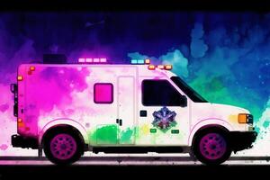 Clásico color policía coche en grunge antecedentes. acuarela pintar. digital arte, generativo ai foto