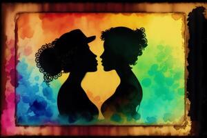 Pride Month.An illustration of two women kissing.lesbian couple spending time together. Lgbtq. photo