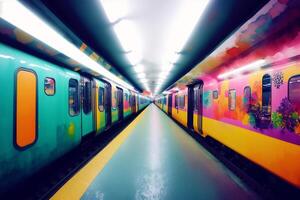 Vintage color subway on grunge background. Watercolor paint. Digital art, photo