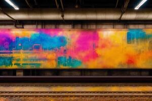 Vintage color subway on grunge background. Watercolor paint. Digital art, photo