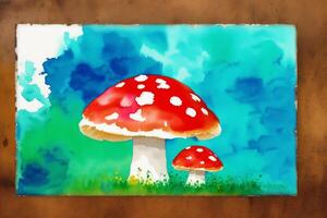 Beautiful mushrooms on the watercolor background. Watercolor paint. Digital art, photo