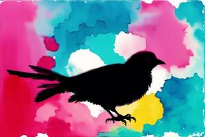 Illustration of a bird on abstract watercolor background. Sparrow. Watercolor paint. Digital art, photo