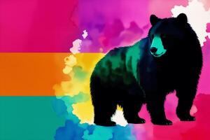 Illustration of a bear on abstract watercolor background. Watercolor paint. Digital art, photo