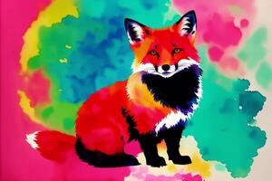 Illustration of a fox on abstract watercolor background. Watercolor paint. Digital art, photo