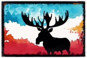 Illustration of a moose on abstract watercolor background. Watercolor paint. Digital art, photo