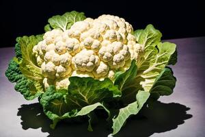 coliflor en un negro antecedentes. vegetarianismo y sano comiendo. sano comida concepto. generativo ai foto